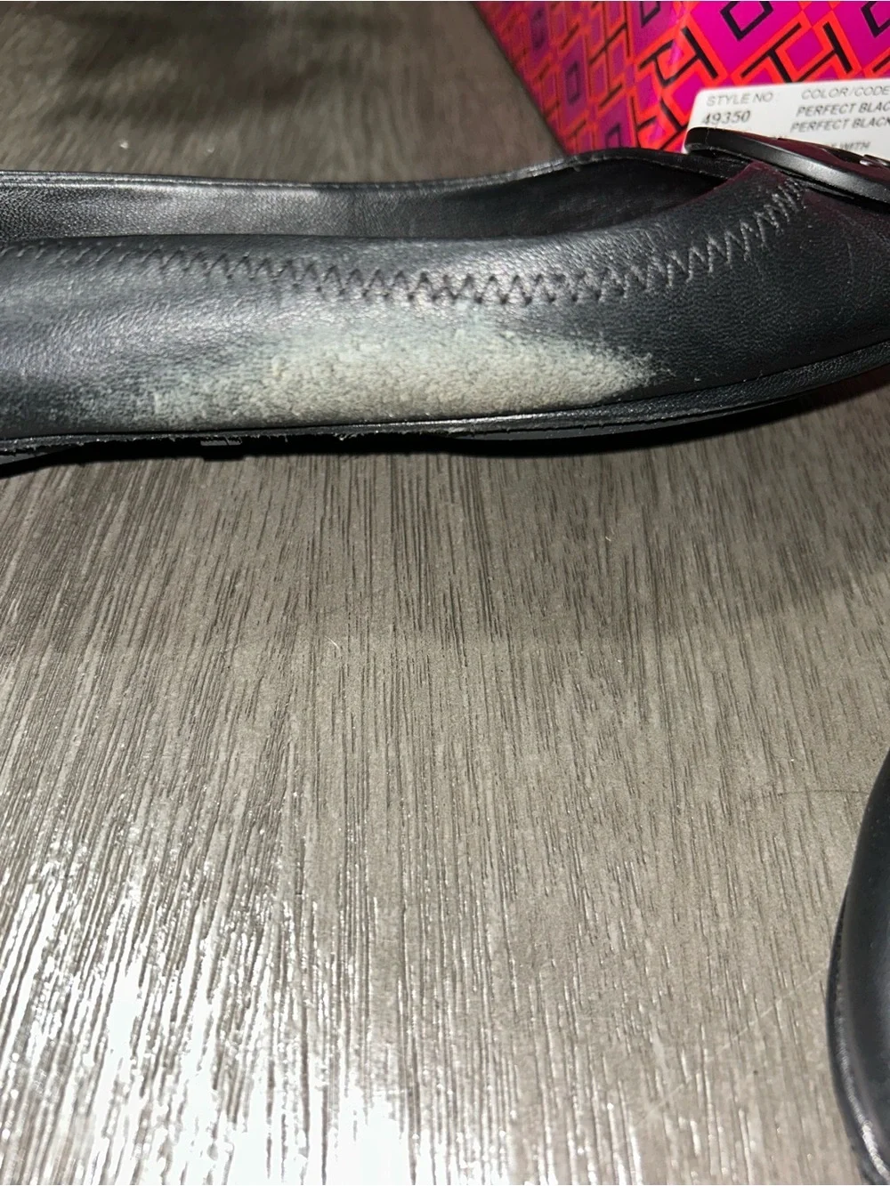 Tory Burch Black Leather Logo Round-Toe Ballet Flats